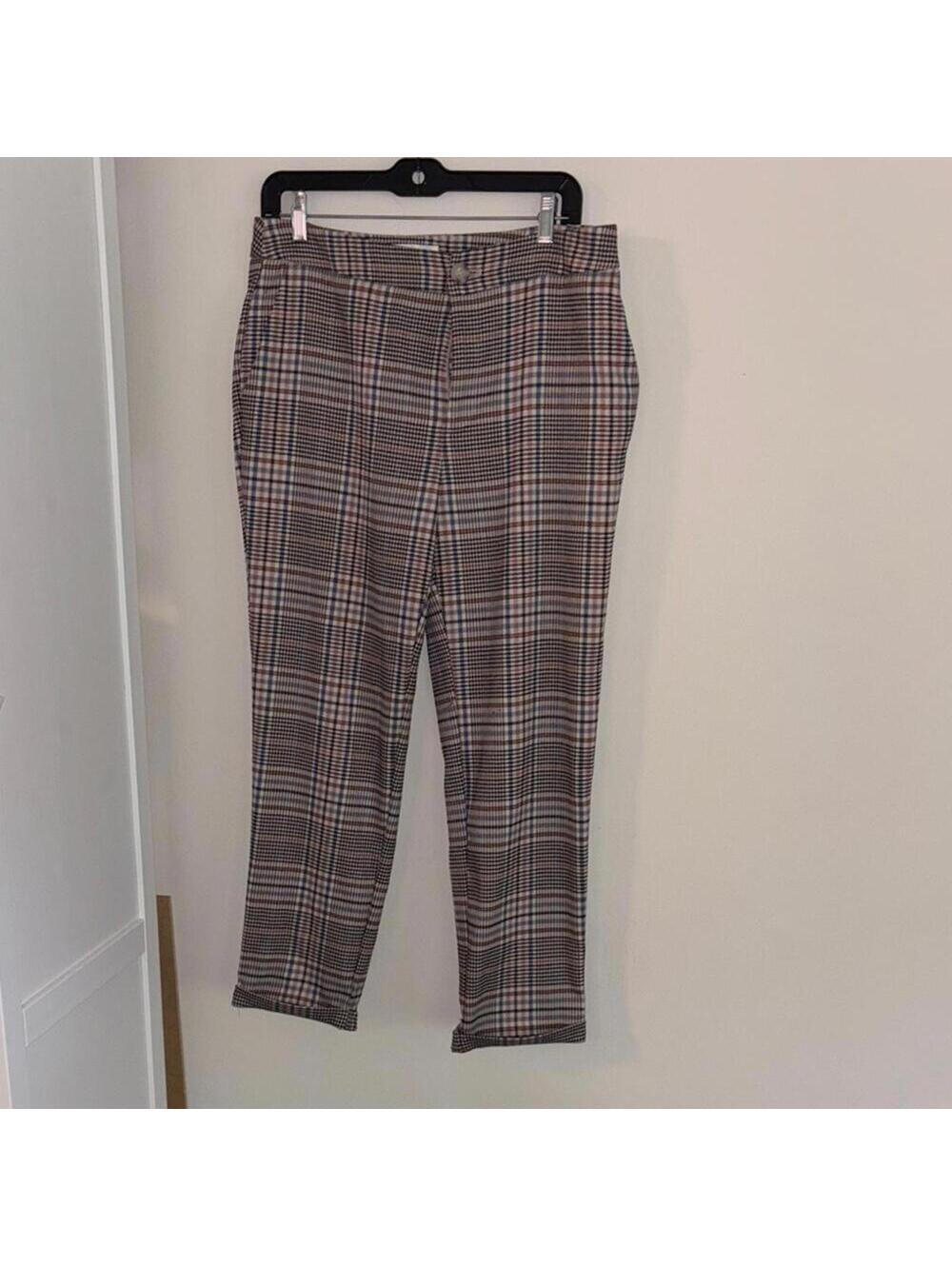✅By Anthropologie plaid tartan neutral color career pants trousers light wear